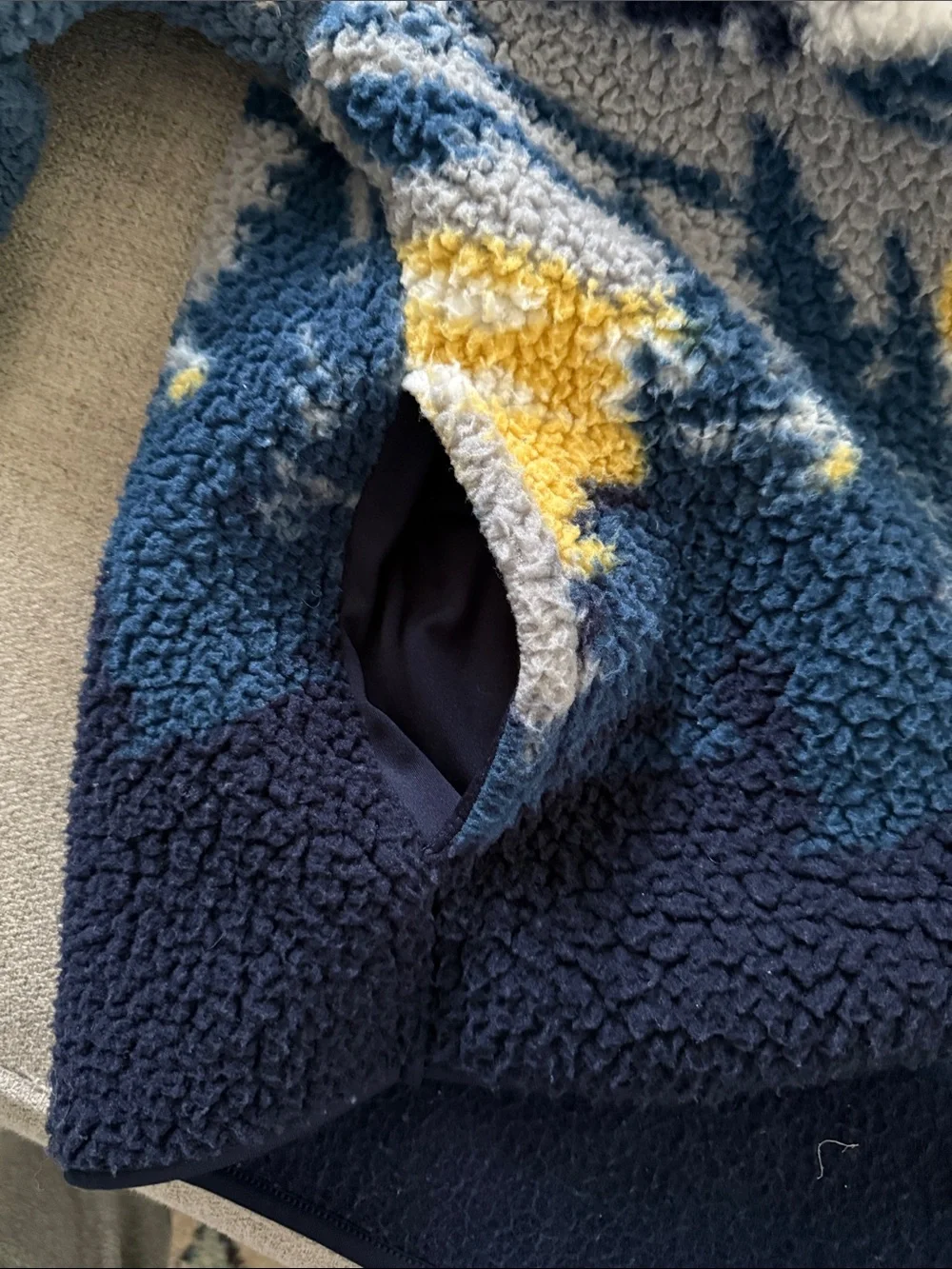 Old Navy Kids Sherpa Puffer Jacket in Blue, Navy & Yellow